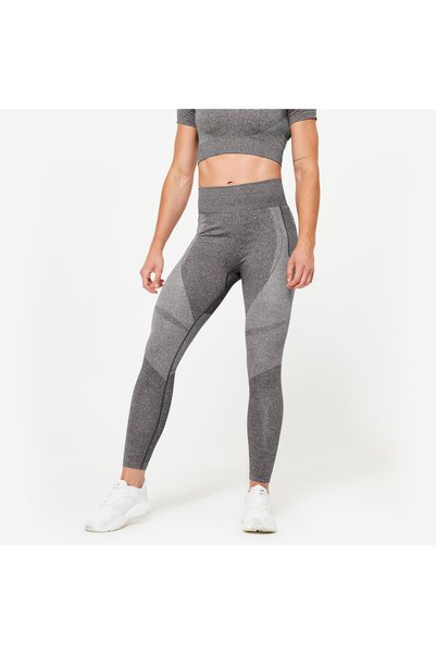 High Waist Gray Sports Leggings - Women's 900 Fitness Cardio