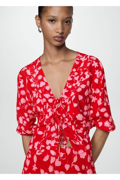 Tie Detailed Patterned Blouse