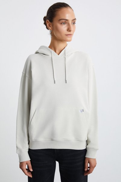 Keila Women's Light Gray Hooded Sweatshirt with 3 Thread Ribbon and Ornamental Label Detail