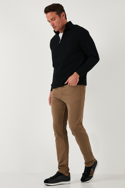 Stretch Cotton Regular Fit Normal Waist Straight Leg Trousers Men's Pants 674002