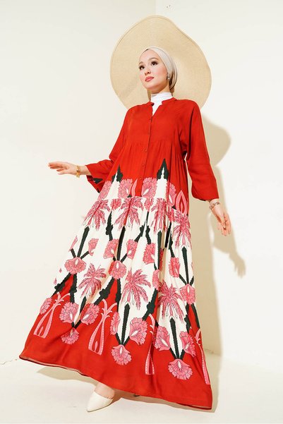 2423 Authentic Patterned Dress - F.Burgundy