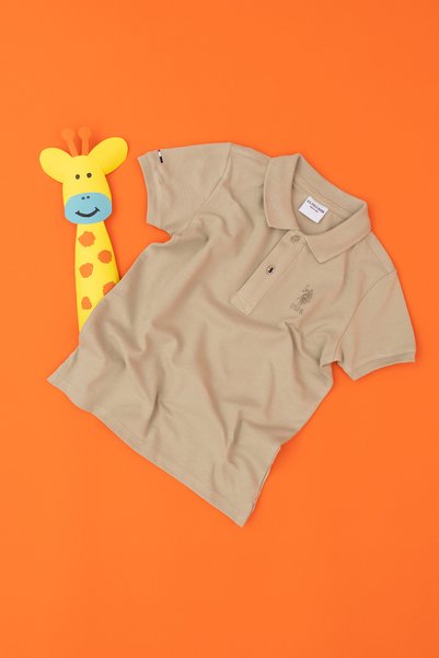 Boys' Light Khaki Basic Polo Collar T-Shirt 50279572-VR183