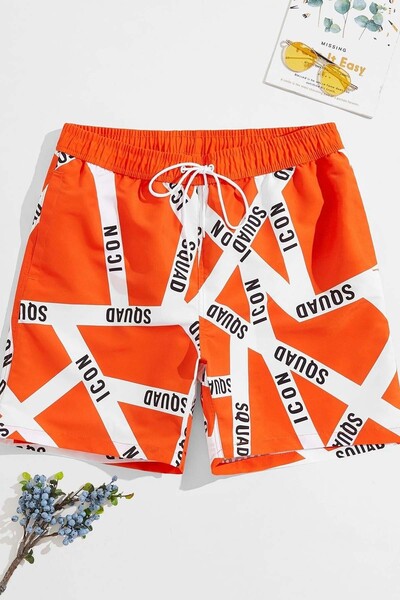 Men's Basic Standard Size Printed Swimsuit with Pocket Swim Shorts