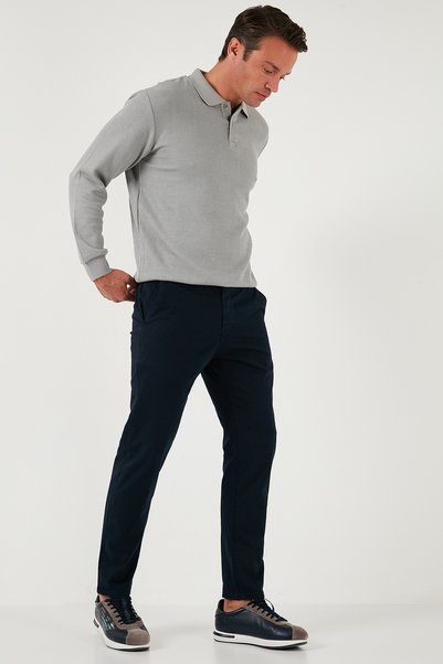 Stretch Cotton Slim Fit Regular Waist Tube Leg Trousers Men's Pants 674003