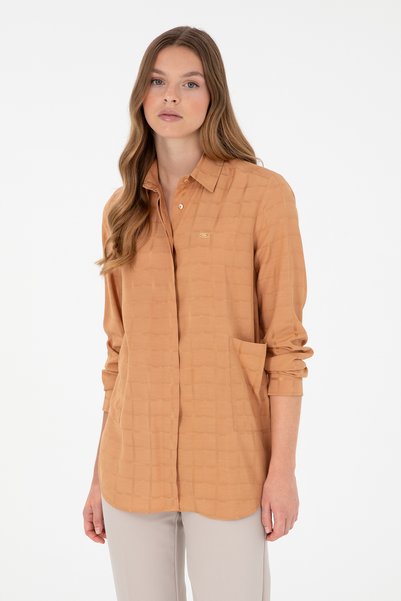 Women's Camel Long Sleeve Tunic Shirt 50289890-Vr015