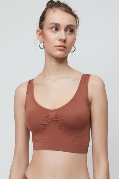 C14005 Seamless Thick Strap Bustier Brown