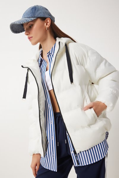 Hooded Inflatable Coat Ekru Lri̇0003