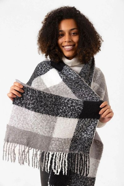 Tasseled boucle scarf shawl 44x195 cm 1283 black