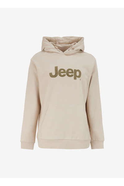 Hooded Collar Printed Beige Men's Sweatshirt C4Wm-Swt4208