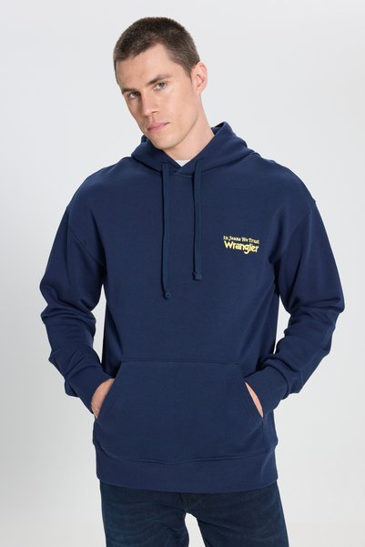 Relaxed Fit Wide Cut Hooded 100% Cotton Navy Blue Sweatshirt