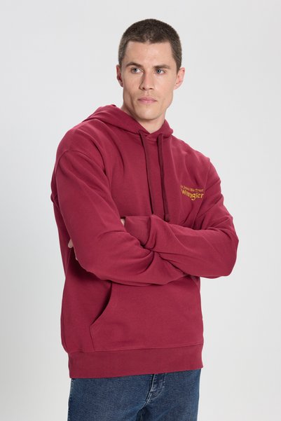 Relaxed Fit Wide Cut Hooded 100% Cotton Burgundy Sweatshirt