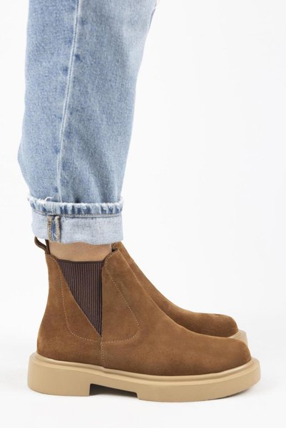 Annabel Women's Leather Genuine Leather Elastic Tan Boots