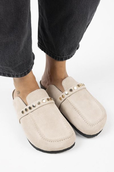 Bonita 2 Women's Genuine Leather Trock Sabo Beige Slippers
