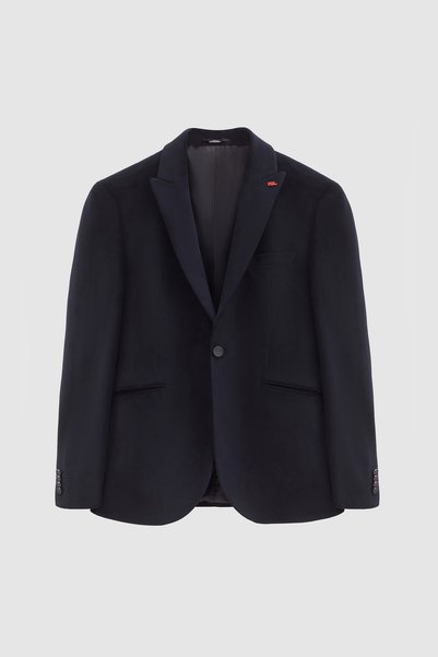 Slim Fit Black Fabric Jacket