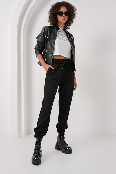 6674 Elastic Leg Sweatpants - Black