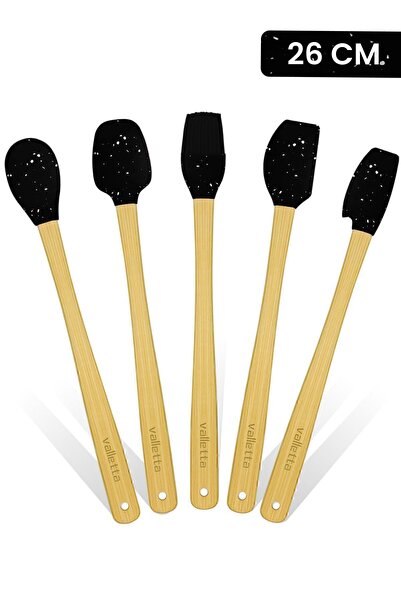 Indigo сет од 5 силиконски шпатули со црни точки од бамбус долги 26 cm
