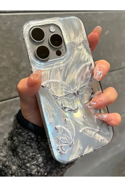 Apple iPhone 16 Pro Compatible Feathered Butterfly Hologram Case Shockproof Cover