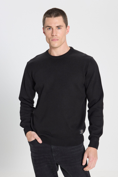 Regular Fit Normal Cut Crew Neck Black Knitwear Sweater