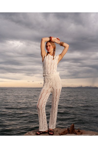 Knit Suit with Cut-Out Detail Cream