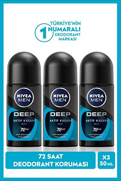 MEN машки рол-он дезодоранс Deep Beat 50ml, 72 часа заштита, X3 парчиња