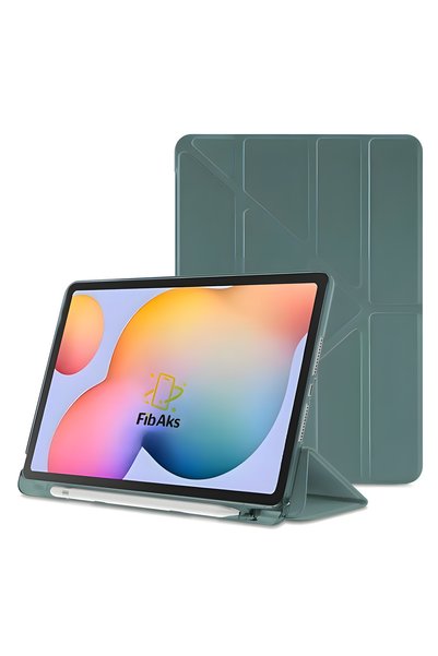 Galaxy Tab S9 Fe Plus/S10 Plus 12.4" Case with Pen Compartment Horizontal Vertical Folding Stand Cover Green