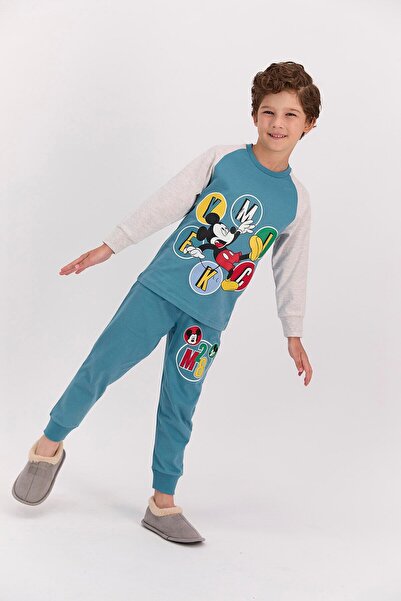 Mickey Mouse лиценциран сет пижами за момчиња во петрол сина боја D4612-C