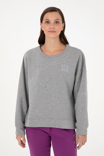 Women's Gray Melange Basic Crew Neck Sweatshirt 50296919-Vr086