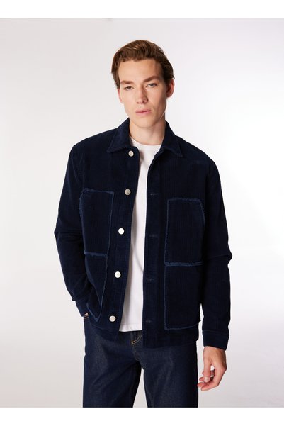 Navy Blue Men's Shirt Relaxed Plain Shirt Jacket J4Wm-Gml7299 Size: XL