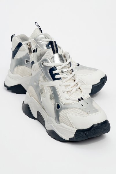 Lowel White Navy Zippered and Laced Women's Sports Boots