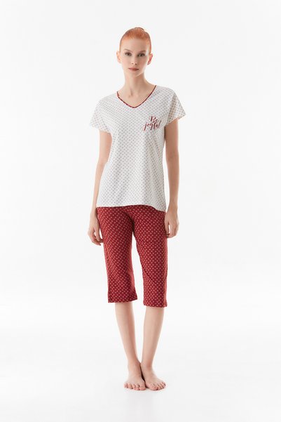 Heart Pattern Crew Neck Pajamas Set