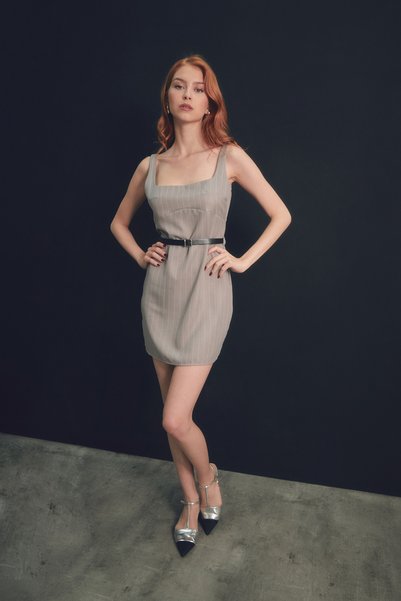 Striped Mini Dress with Belt