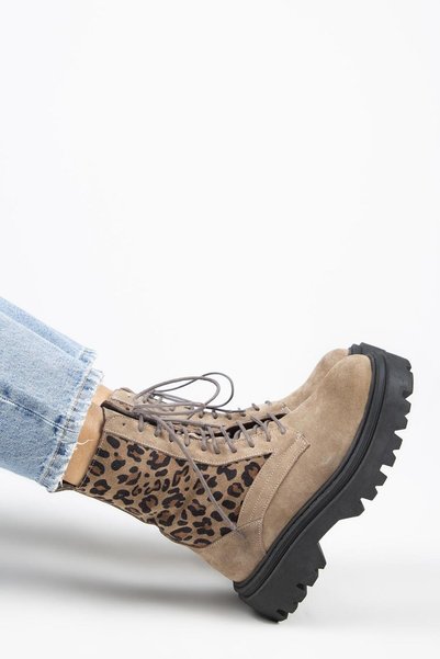 Diane Women's Genuine Leather Lace-Up Mink-Leopard Boots