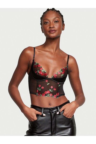 Cherry Embroidered Quarter Cap Corset Bustier