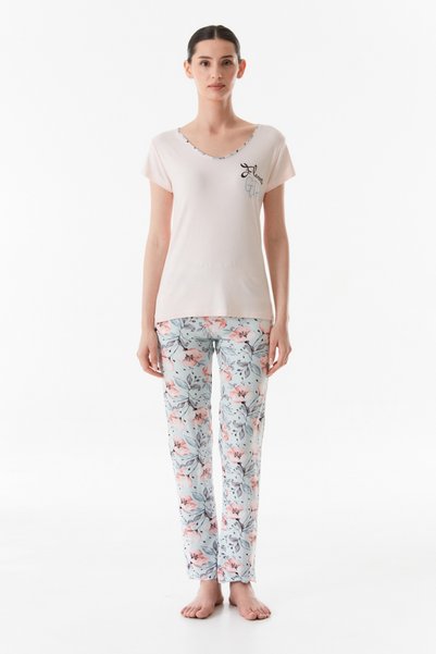 V-Neck Floral Printed Pajama Set