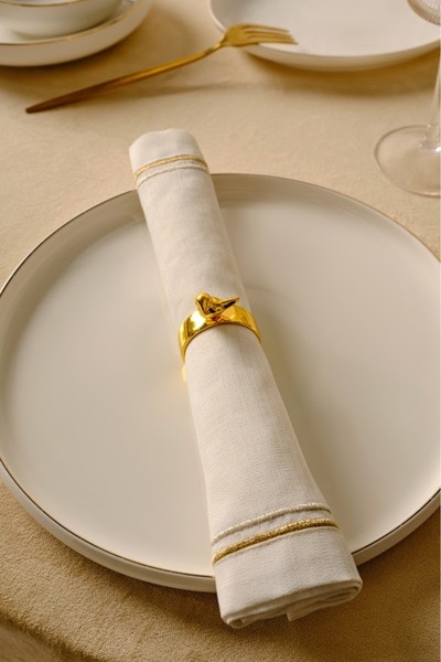 Bird 4-Piece Napkin Ring Gold