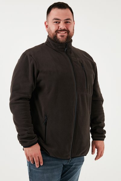 Regular Fit Stand Collar Zippered Plus Size Fleece Cardigan Men's CARDIGAN 5906028B