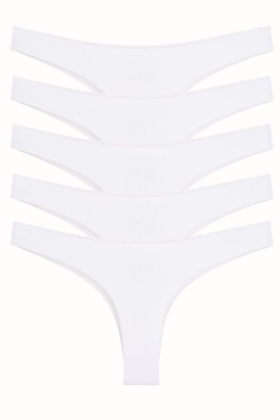 Women's Panties Brazillian Thong Laser Cut Flexible Non-Marking 5 Pack Polyester White