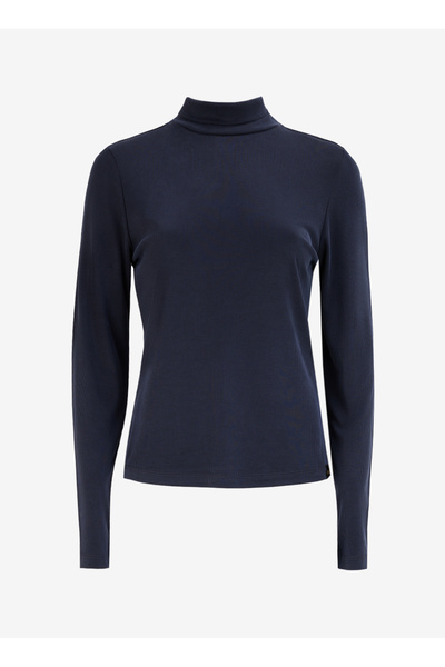 Turtleneck Plain Black Women's Blouse J4Wl-Blz7105