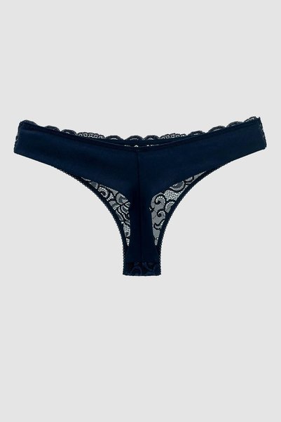 Masara Model Semi-Lace Thong String Model Flexible and Soft Fabric Panties Navy Blue Color