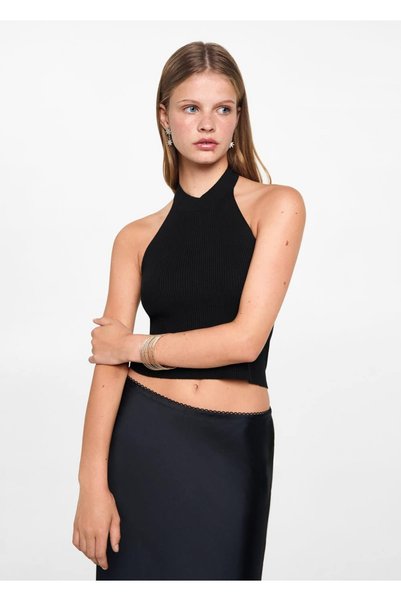 Mesh Blouse with Halter Neckline