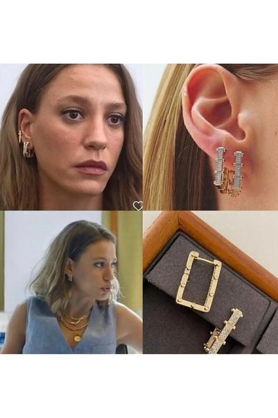 Women's Zircon Stone Steel Body Gold Serenay Who Came Who Came Passage Earrings