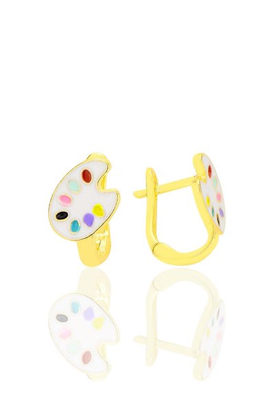 Silver Gold Gilded Palette Model Enamel Tiny Artist Child Earring Sgtl12581Gold