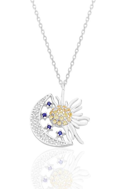 Silver Rhodium Zircon Stone Day and Night Necklace Sgtl12591Rodaj