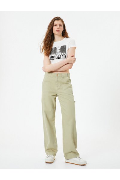 Wide Leg Trousers High Waist Pocket Detail