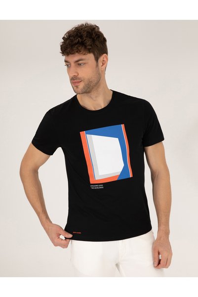Black Printed Crew Neck T-Shirt 50263922-Vr046