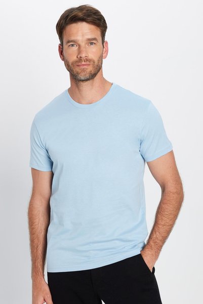 Unisex Slim Fit Slim Fit 100% Cotton Soft Textured Blue Crew Neck T-Shirt