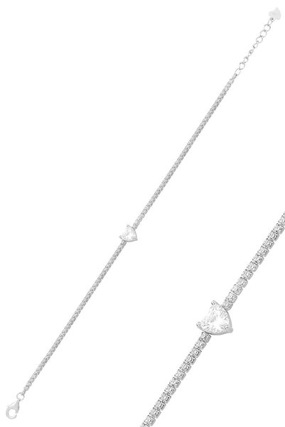 Silver White Gold Rhodium Zircon Stone Diamond Mounted Heart Heart Waterway Bracelet Sgtl12614White