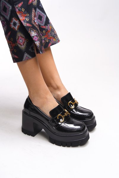 Ivofaelor Women's Heeled Loafer 00121520 Black Patent Leather