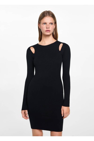Perforated rib knitwear dress