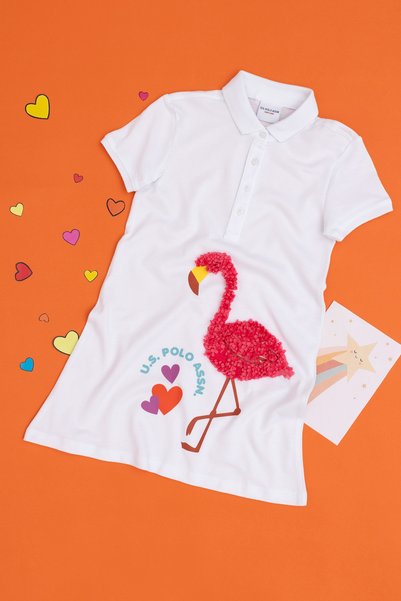 Girl's White Polo Neck Short Sleeve Knitted Dress 50283331 -Vr013